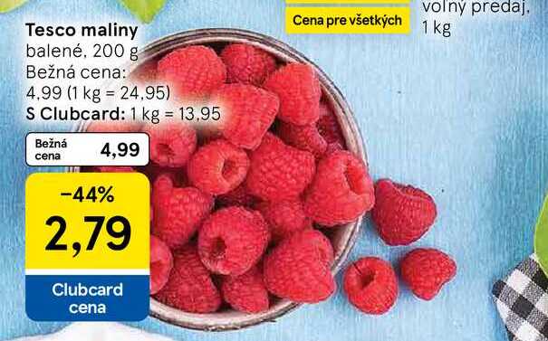 Tesco maliny balené, 200 g