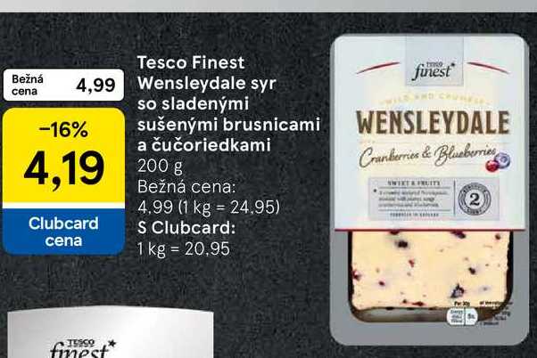Tesco Finest Wensleydale syr so sladenými sušenými brusnicami a čučoriedkami 200 g