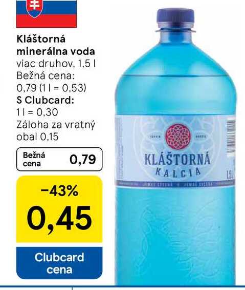 Kláštorná minerálna voda viac druhov, 1,5 l