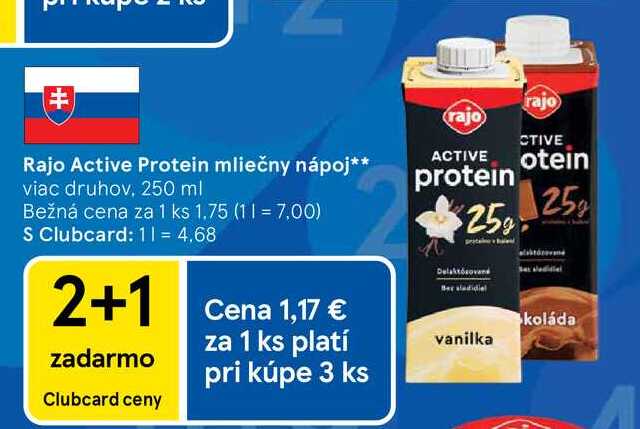 Rajo Active Protein mliečny nápoj viac druhov, 250 ml