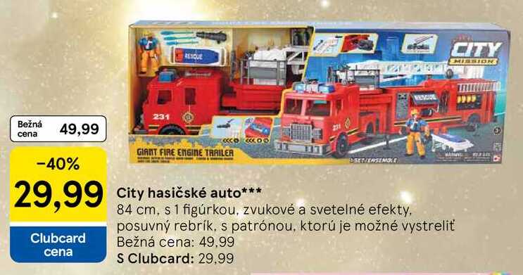 City hasičské aut 84 cm, s 1 figúrkou, zvukové a svetelné efekty, posuvný rebrík, s patrónou, ktorú je možné vystreliť