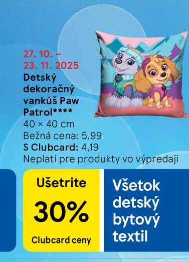 Detský dekoračný vankúš Paw Patrol 40 x 40 cm