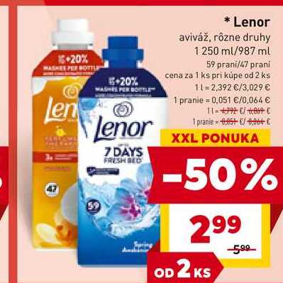 Lenor aviváž, rôzne druhy 1 250 ml/987 ml 59 prani/47 prani