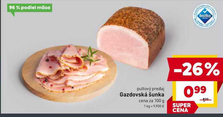 Gazdovská šunka cena za 100 g
