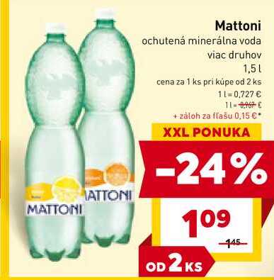 Mattoni ochutená minerálna voda viac druhov 1,5l