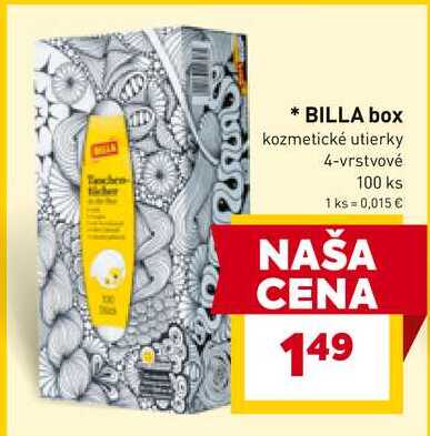 BILLA box kozmetické utierky 4-vrstvové 100 ks
