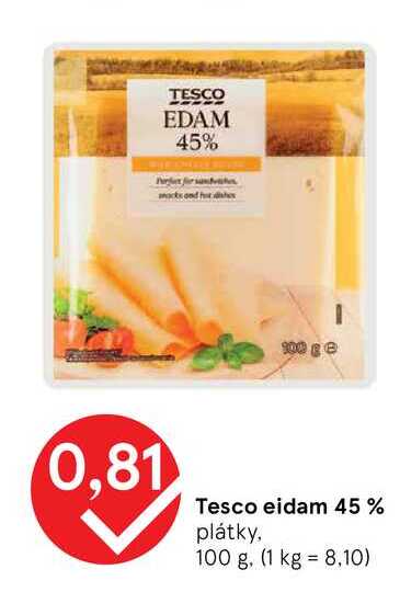 Tesco eidam 45 % plátky 100g