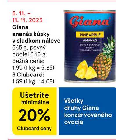 Giana ananás kúsky v sladkom náleve 565 g