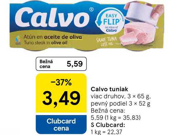 Calvo tuniak viac druhov, 3 × 65 g