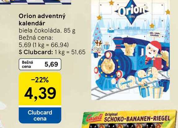 Orion adventný kalendár biela čokoláda, 85 g