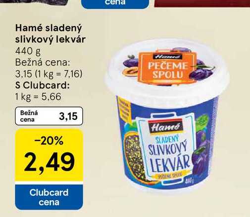 Hamé sladený slivkový lekvár 440 g 