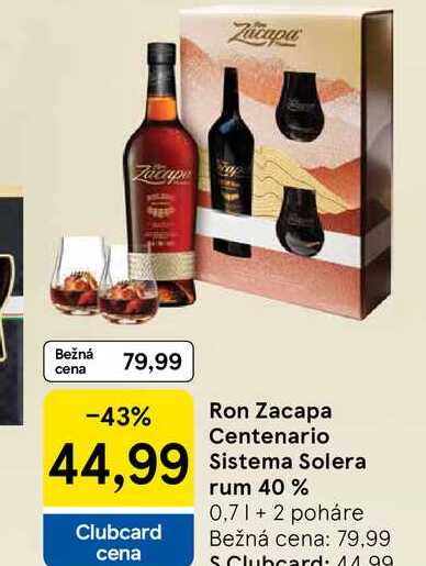 Ron Zacapa Centenario Sistema Solera rum 40 % 0,7l+2 poháre