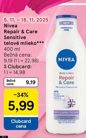 Nivea Repair & Care Sensitive telové mlieko 400 ml 
