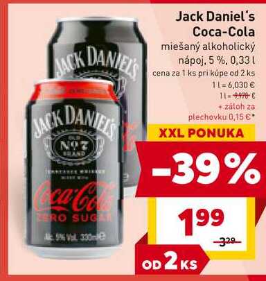 Jack Daniel's Coca-Cola miešaný alkoholický nápoj, 5 %, 0,33l
