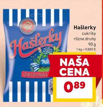 Hašlerky cukríky rôzne druhy 90g