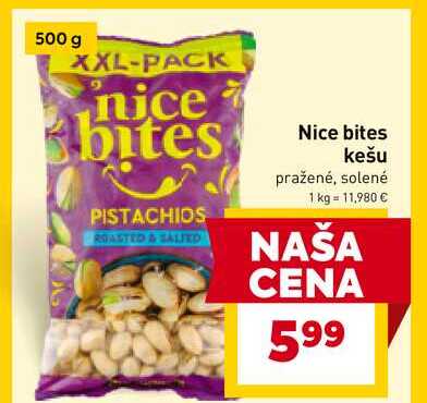 Nice bites kešu pražené, solené 500g