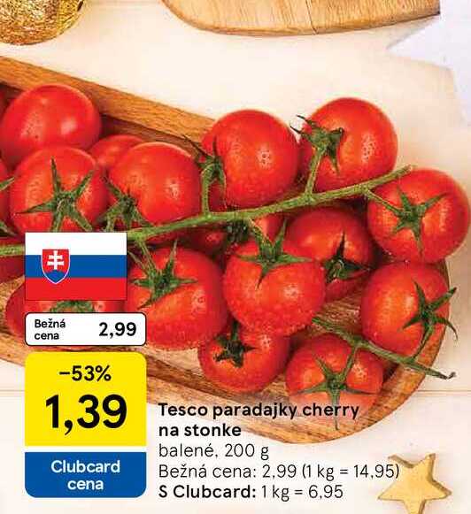 paradajky cherry na stonke balené, 200 g 