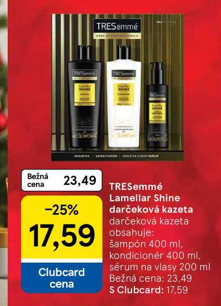 TRESemmé Lamellar Shine darčeková kazeta darčeková kazeta obsahuje: šampón 400 ml, kondicionér 400 ml. sérum na vlasy 200 ml