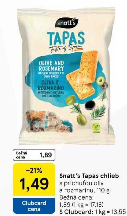 Snatt's Tapas chlieb s príchuťou oliv rozmarínu 110 g  