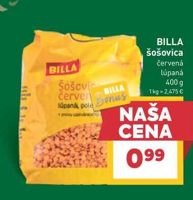BILLA šošovica červená lúpaná 400 g 