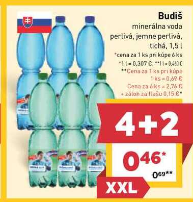 Budiš minerálna voda perlivá, jemne perlivá, tichá, 1,5l
