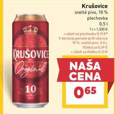 Original Krušovice svetlé pivo, 10% plechovka 0,5l
