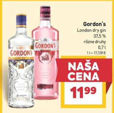Gordon's London dry gin 37,5% rôzne druhy 0,7l