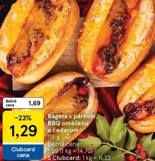 Bageta s párkom, BBQ omáčkou a čedarom 115 g 