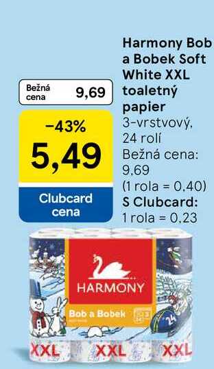 Harmony Bob a Bobek Soft White XXL toaletný papier 3-vrstvový, 24 rolí 