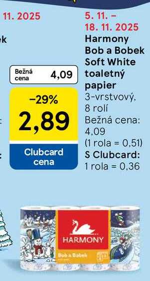Harmony Bob a Bobek Soft White toaletný papier vrstvový 8 rolí 