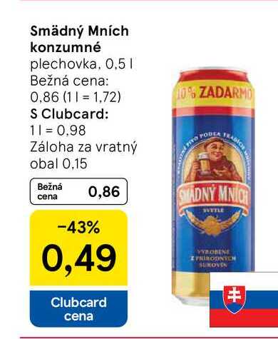 Smädný Mních konzumné plechovka, 0,5l
