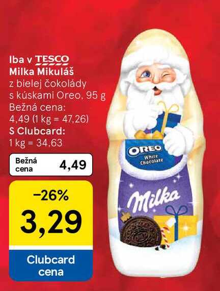 Milka Mikuláš z bielej čokolády s kúskami Oreo, 95 g