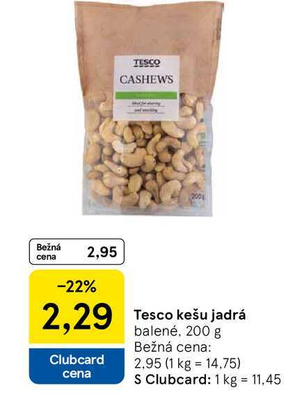 Tesco kešu jadrá balené, 200 g