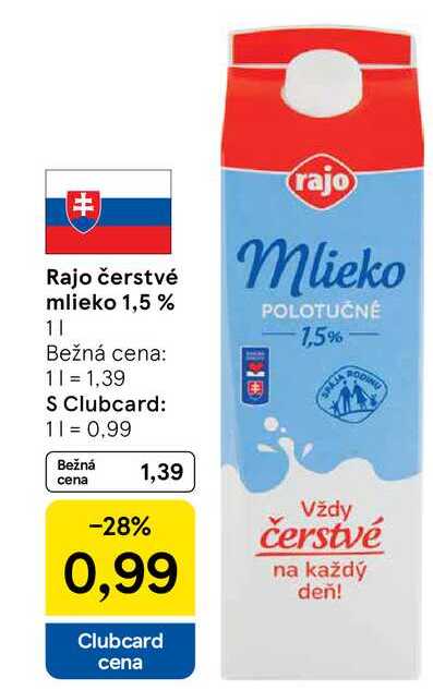 Rajo Čerstvé Mlieko 1 l, 1,5%
