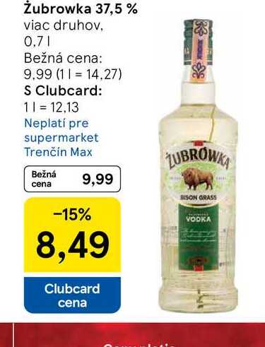 Żubrowka 37,5 % viac druhov. 0,7l