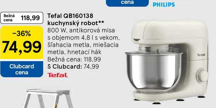 Tefal QB160138 kuchynský robot 800 W, antikorová misa s objemom 4,8 l