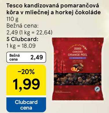 Tesco kandizovaná pomarančová kôra v mliečnej a horkej čokoláde 110 g