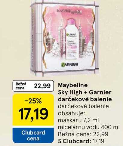 Maybeline Sky High + Garnier darčekové balenie darčekové balenie obsahuje: maskaru 7,2 ml, micelárnu vodu 400 ml