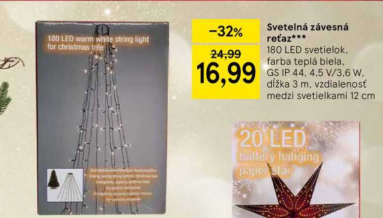 Svetelná závesná reťaz 180 LED svetielok 