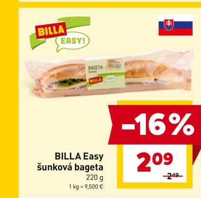 BILLA Easy šunková bageta 220 g