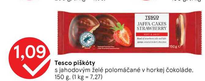 Tesco piškóty 150g s jahodovým želé polomáčané v horkej čokoláde