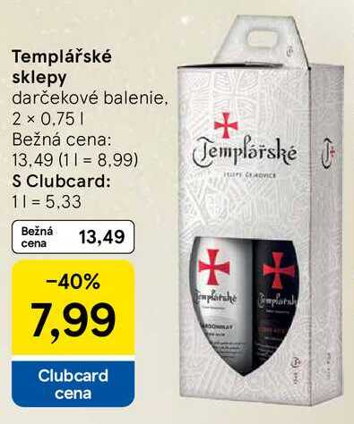 Templářské sklepy darčekové balenie, 2 x 0,75l