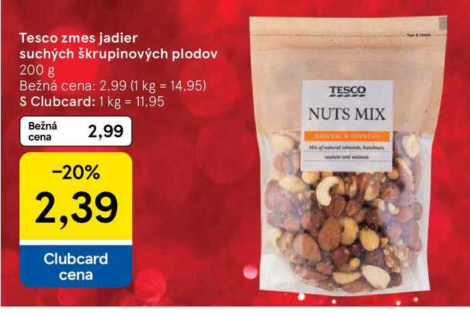 Tesco zmes jadier suchých škrupinových plodov 200 g 