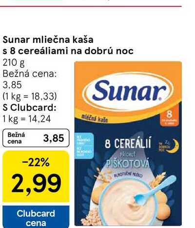Sunar mliečna kaša s cereáliami na dobrú noc 210 g
