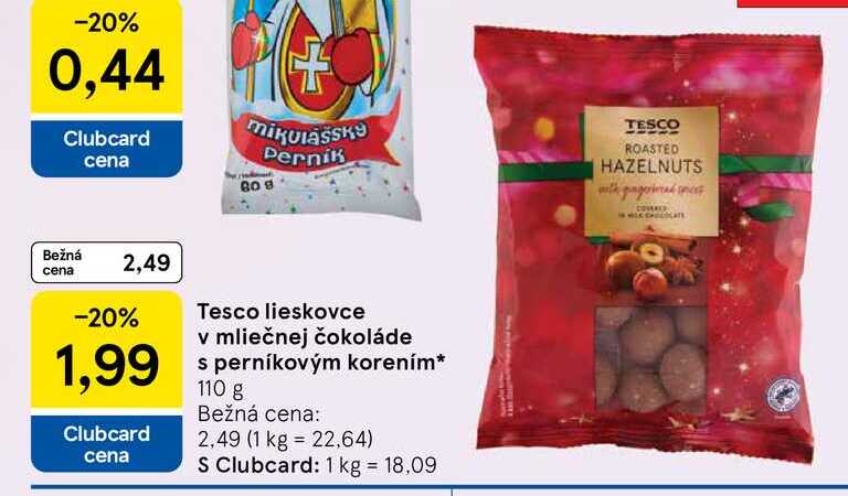 Tesco lieskovce v mliečnej čokoláde s perníkovým korením 110 g 