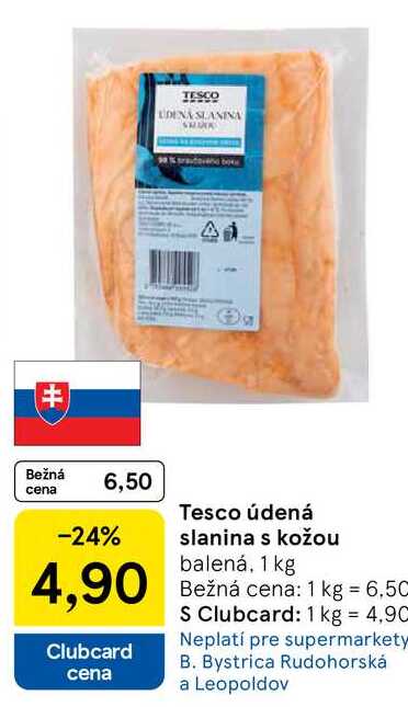 Tesco údená slanina s kožou balená, 1 kg