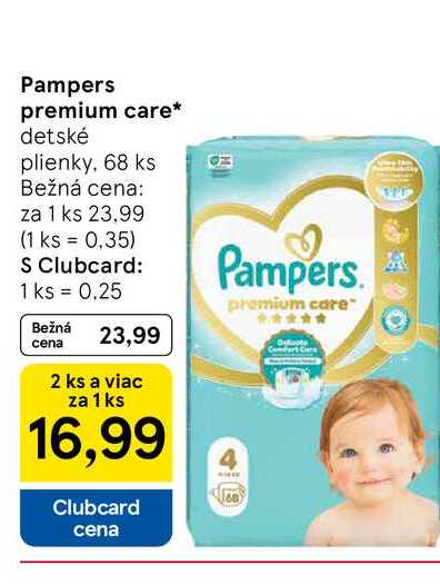 Pampers premium care detské plienky, 68 ks