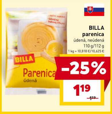BILLA parenica údená, neúdená 110 g/112 g