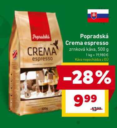 Popradská Crema espresso zrnková káva, 500 g