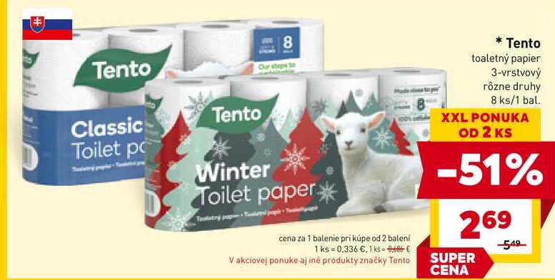 Tento toaletný papier 3-vrstvový rôzne druhy 8 ks/1 bal.